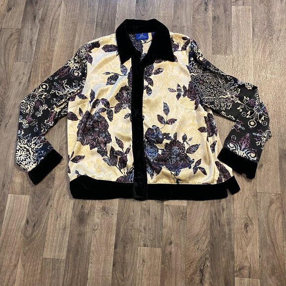 Vintage JH Collectibles Velvet Hem Button Down Blouse Size XL - Picture 1 of 7